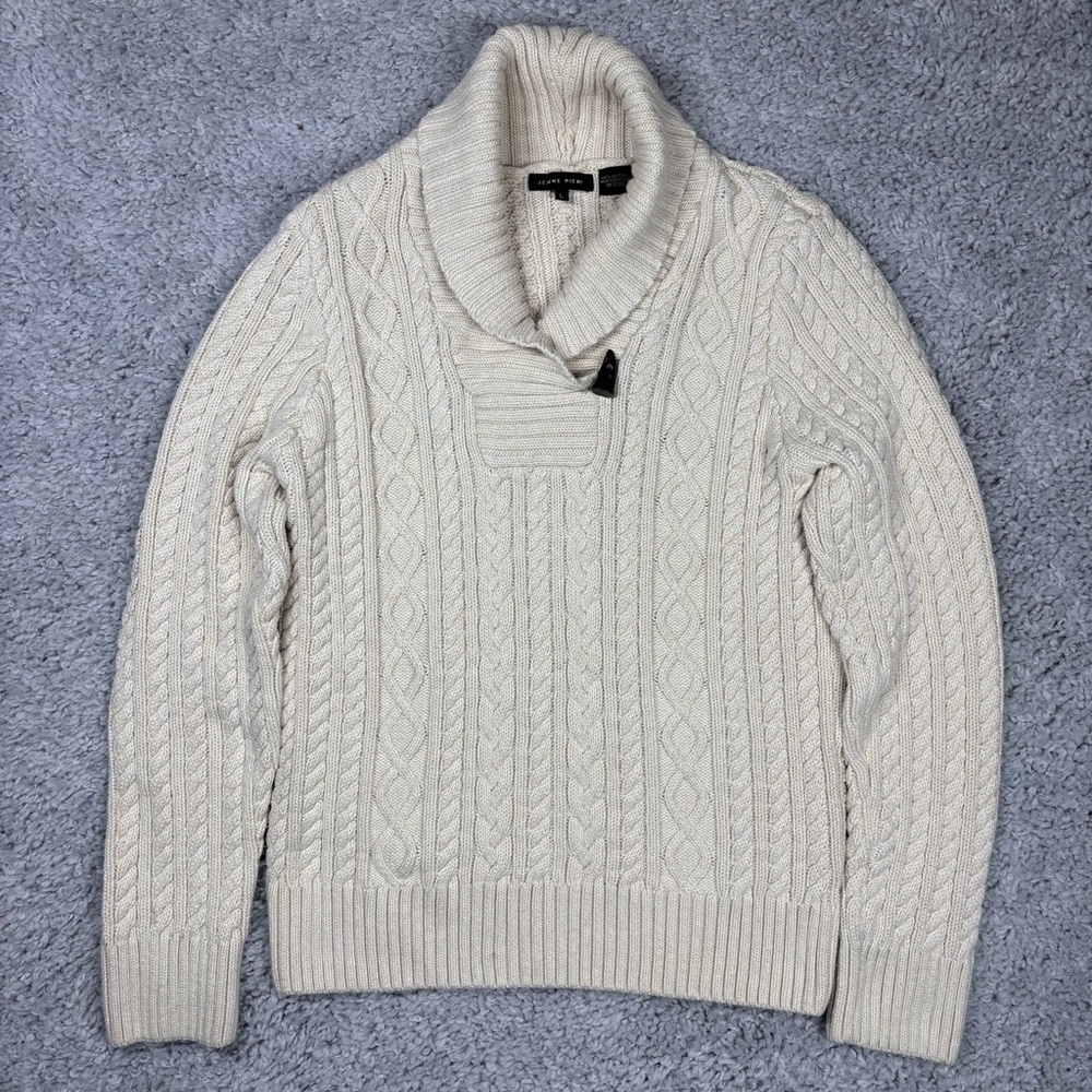 Jeanne Pierre Sweater Womens Large Knit Shawl Cream Classic Modest Holiday Party